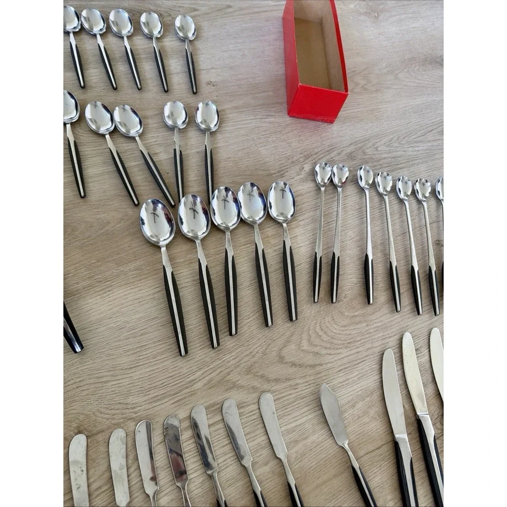 Vintage Crown Eldan Ebosi Stainless Japan Danish Modern 50 Pc Flatware Set
